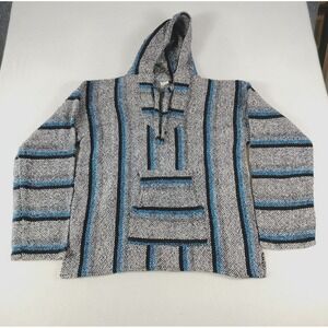 Artesanias Cuamatzi Hoodie Men's‎ XL Gray Blue Drug Rug Baja Striped Pullover